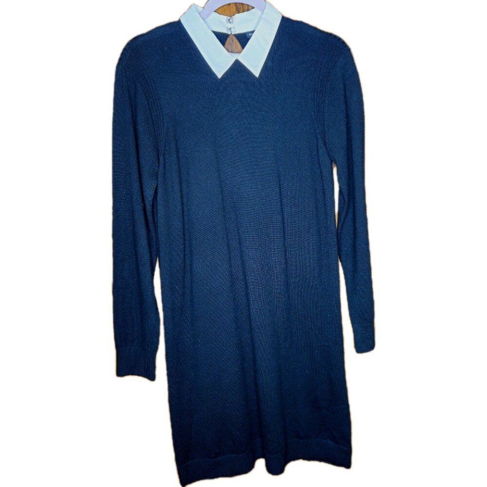 Club Monaco Collared Sweater Dress, Black & White Rib Knit, Size Large